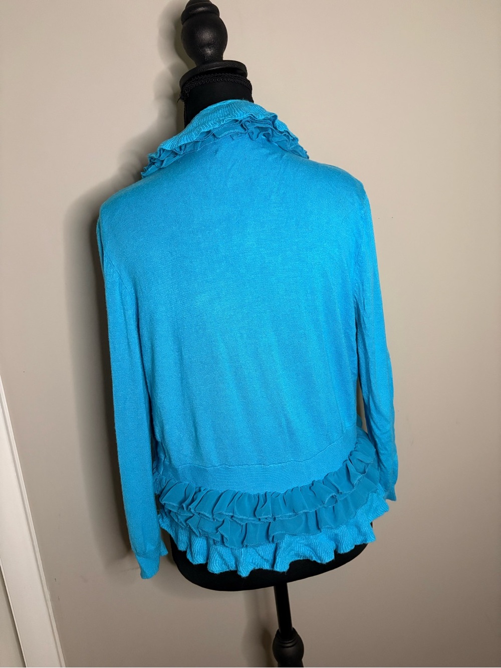 Milano Ruffle Open-Front Cardigan - Turquoise Blue - Picture 4 of 8